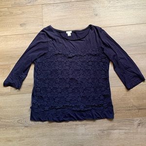 J. Crew daily Lace crochet top in navy blue size M
